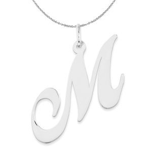 Silver, Ella Collection, LG Fancy Script Initial M Necklace - 18 In